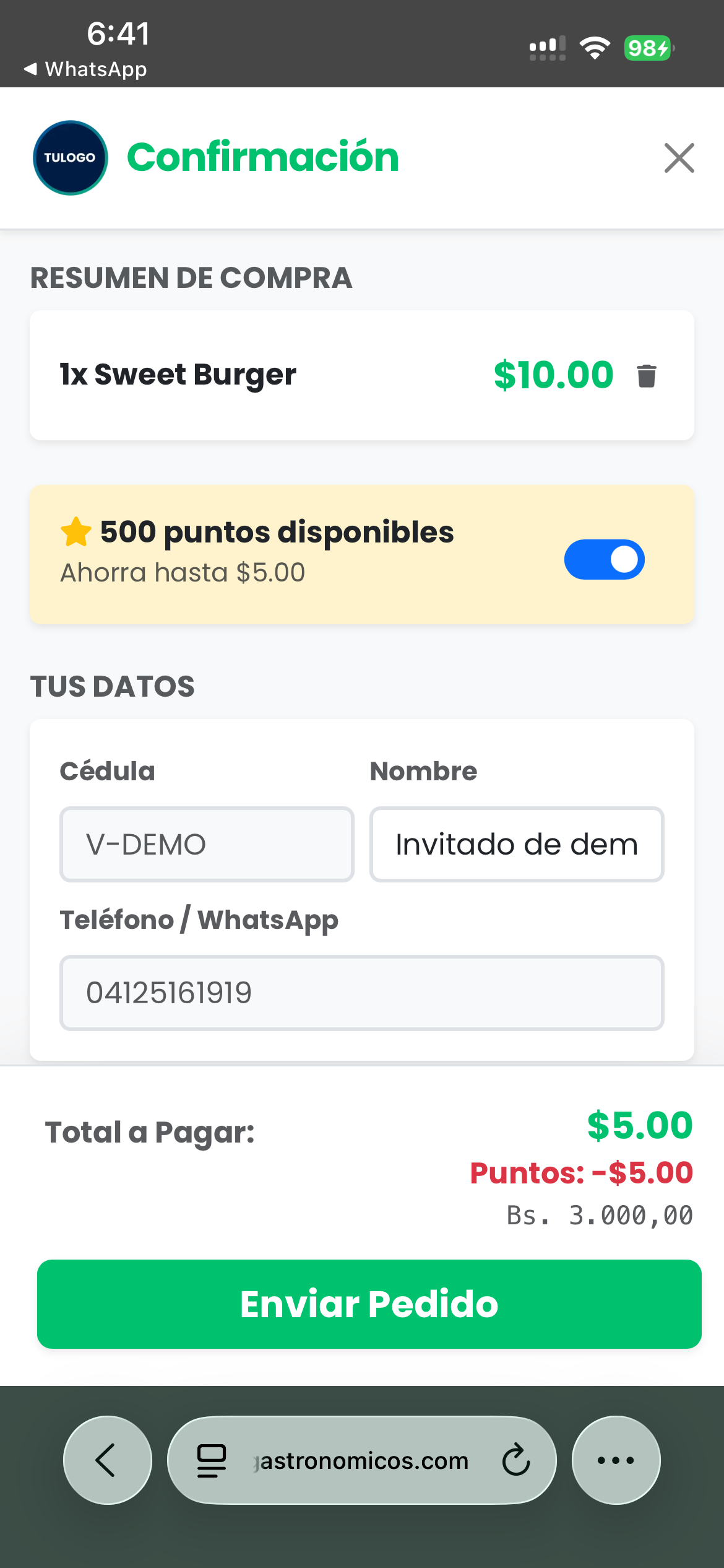 Checkout PideFácil